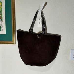 Urban Expressions Classic Suede Tote Bag With Big Closure in Dark Brown